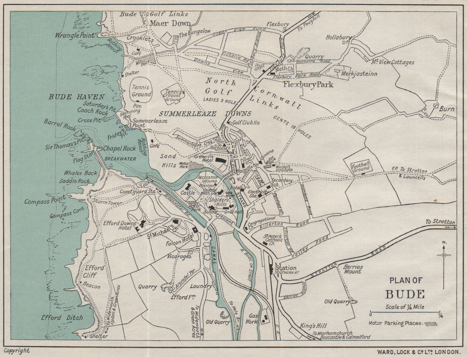 BUDE vintage town/city plan. Cornwall. WARD LOCK 1934 old vintage map chart